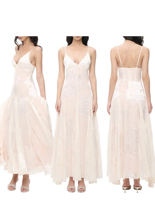 Elegant Lace V-neck Long Dress