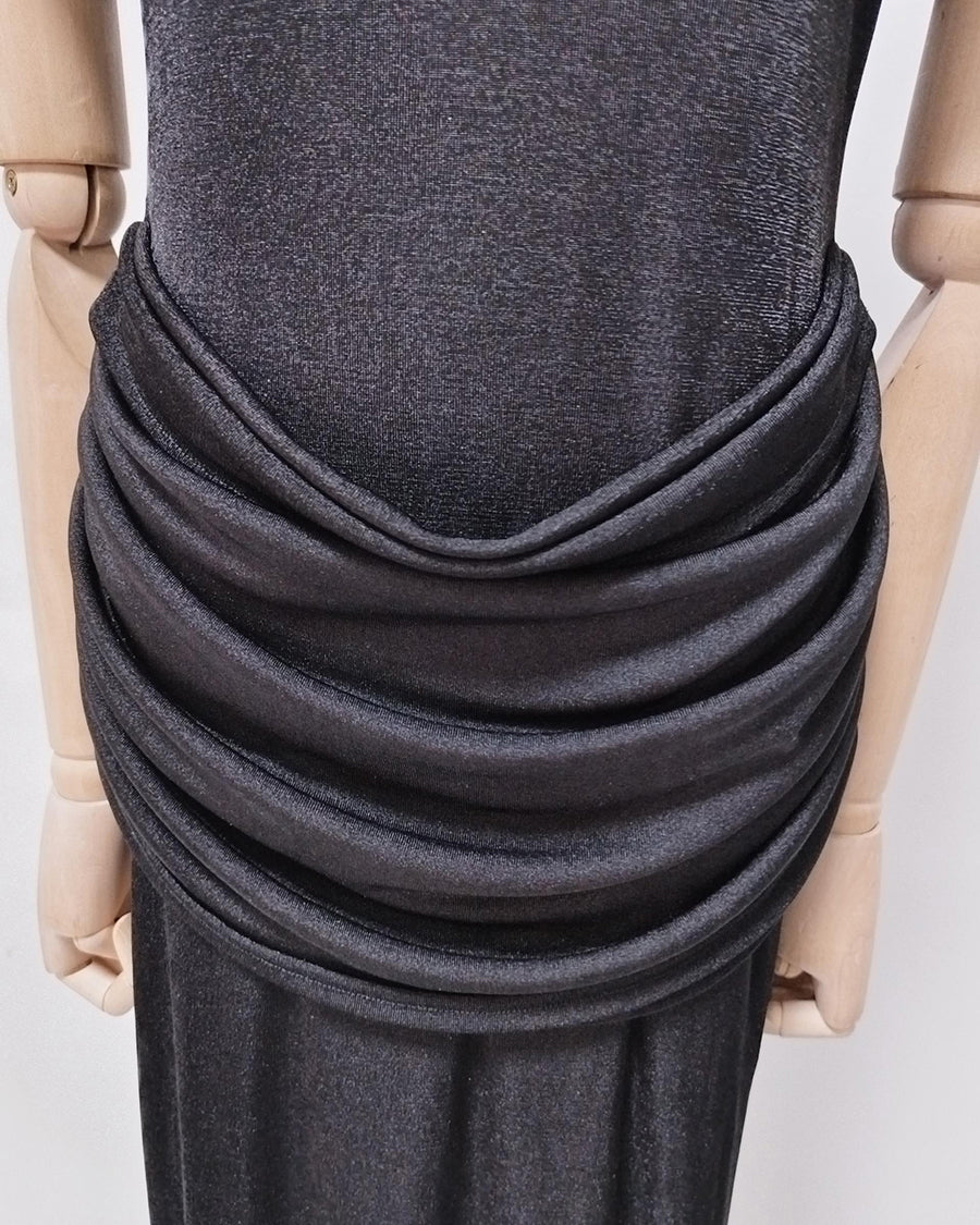 Black Off-Shoulder Ruched Bodycon Maxi Dress