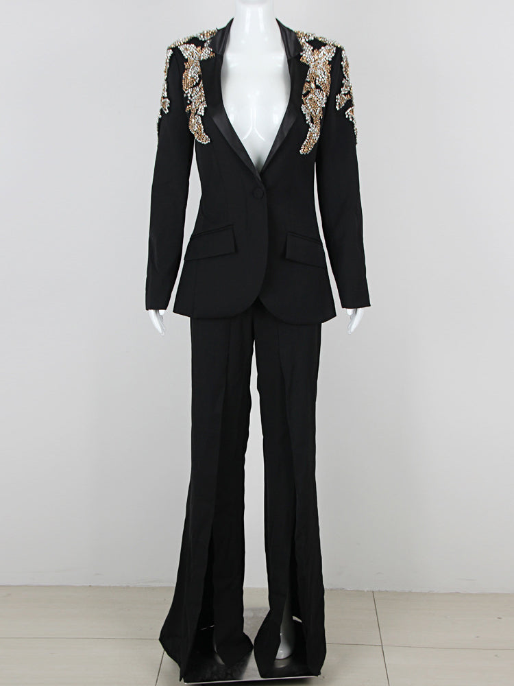 V-neck Patchwork Diamonds Two Piece Set