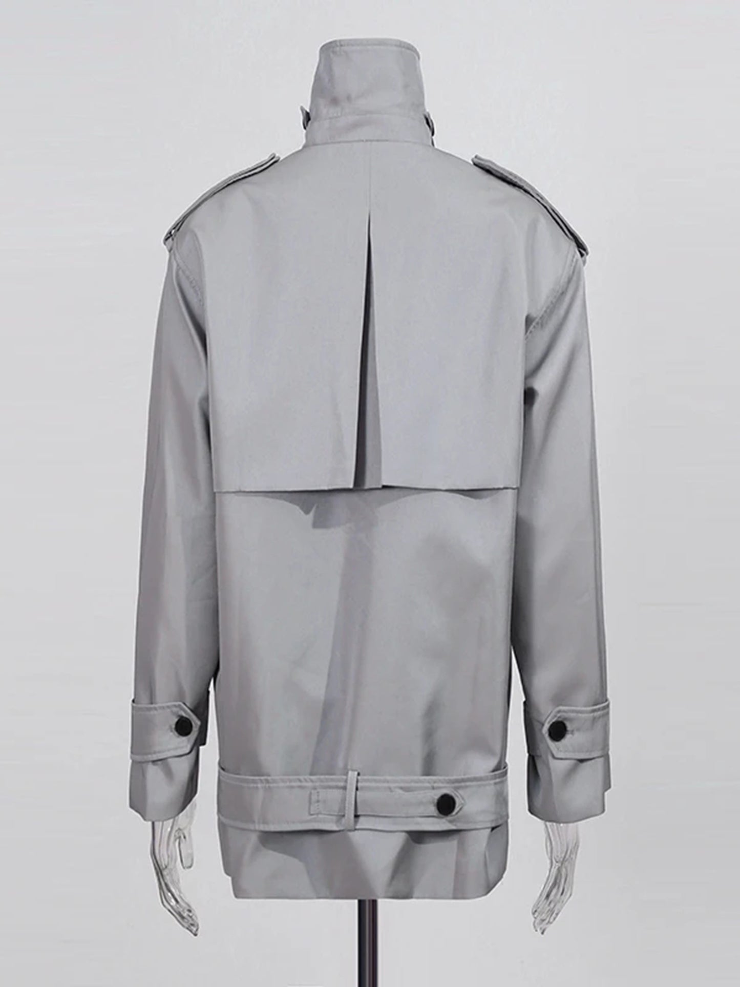 Modern Gray Double - Breasted Trench Coat with Belt.
