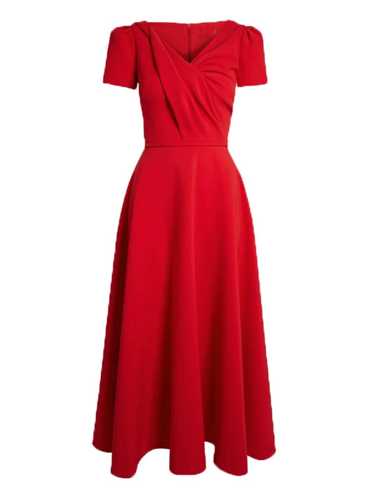 Temperament Solid V-neck Long Dress