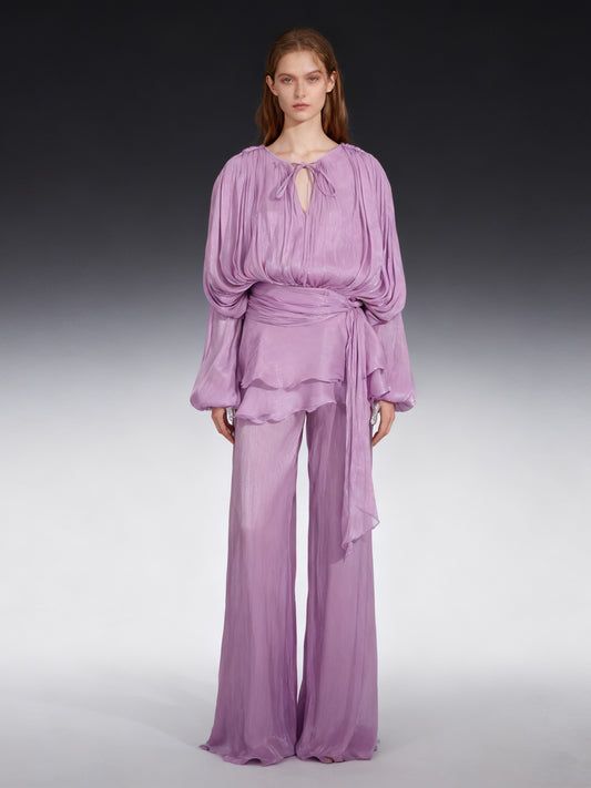 Chic Lavender Tie - Neck Wrap Mini Dress.