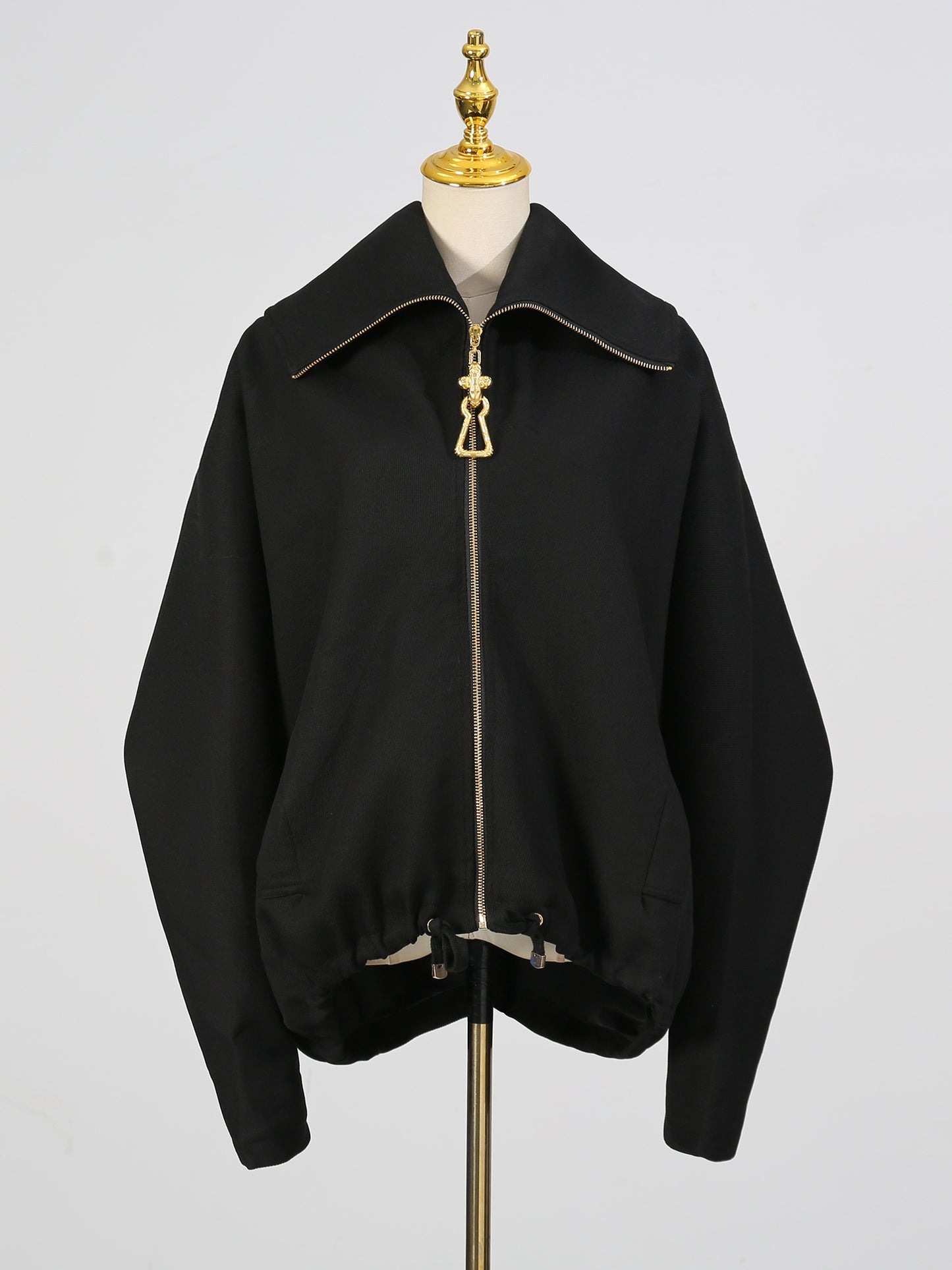 Chic Black Zip - Up Jacket with Gold Hardware