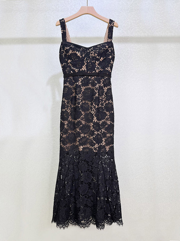 Elegant Strap Lace Midi Dress