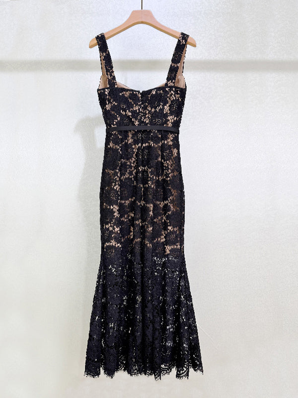 Elegant Strap Lace Midi Dress