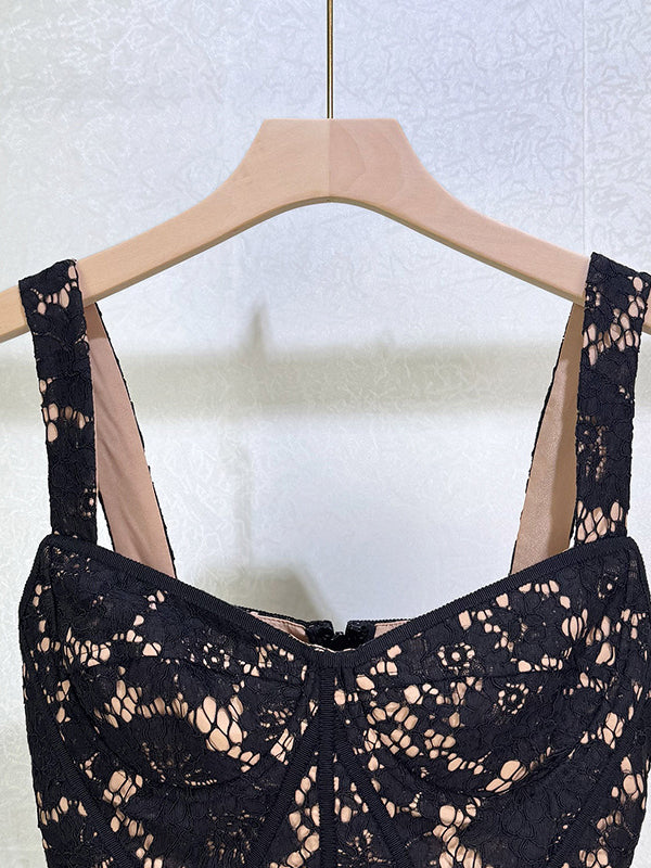 Elegant Strap Lace Midi Dress