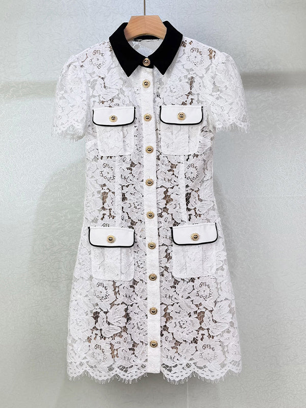 Hit Color Lace Short Dress