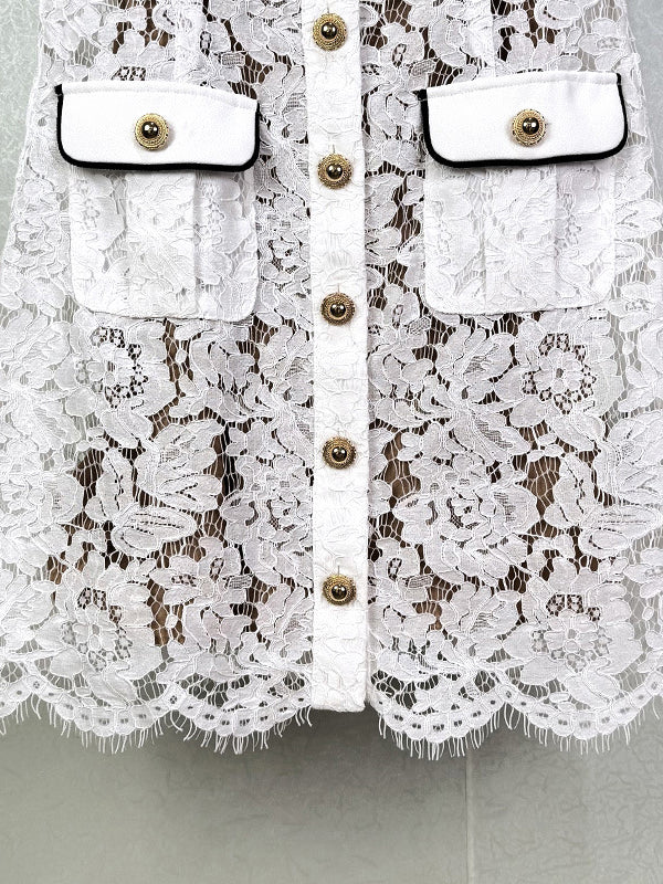 Hit Color Lace Short Dress