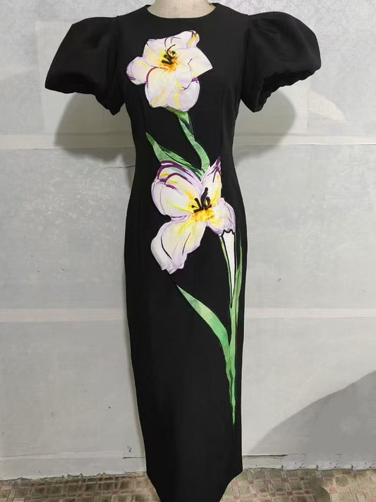 Chic Patchwork Flower Long Dress