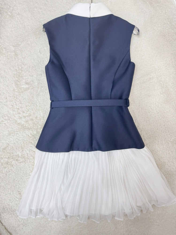 Hit Color Sleeveless Short Dress