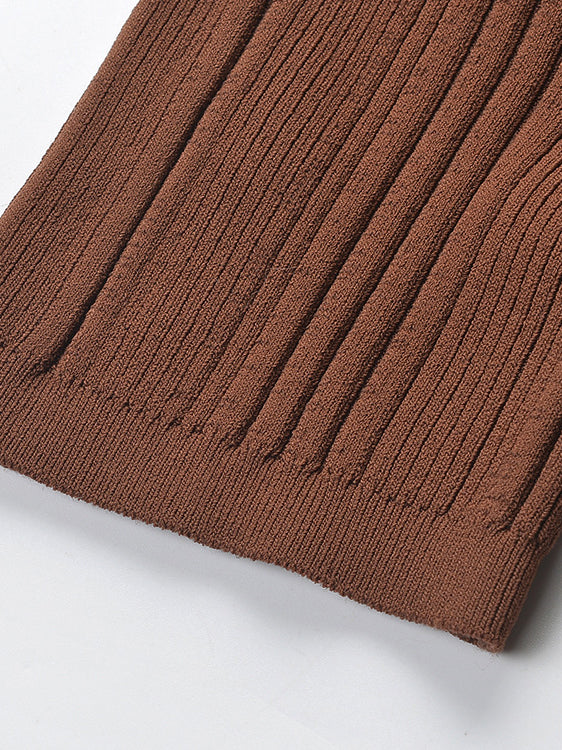 V-neck Knit Solid Long Dress