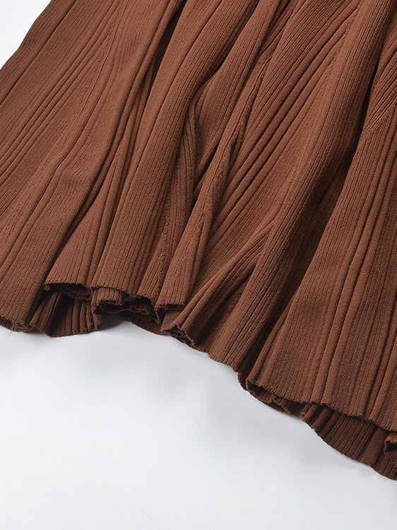 V-neck Knit Solid Long Dress