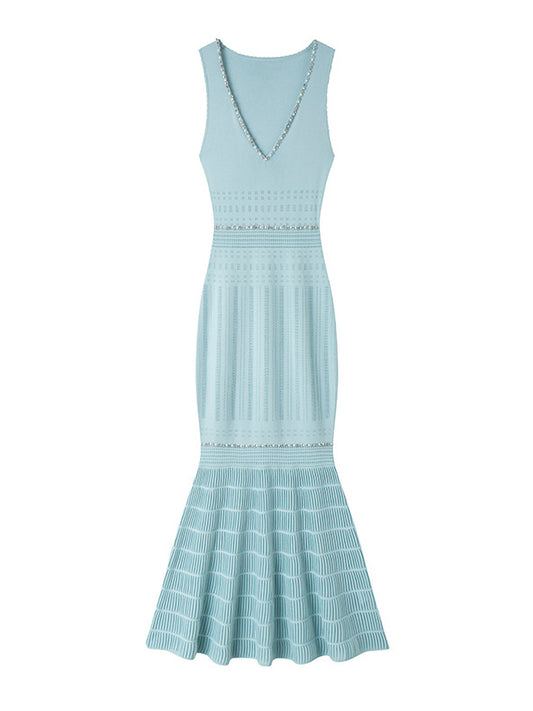 Sleeveless V-neck Patchwork Long Dress