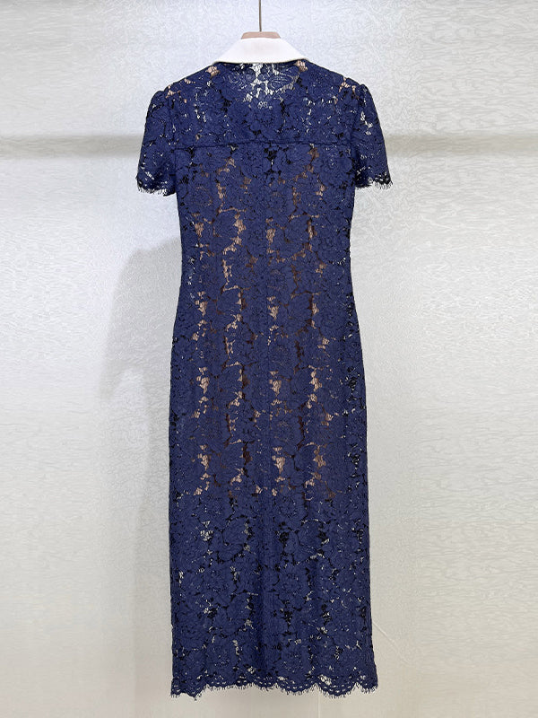 Elegant Lace Hit Color Midi Dress