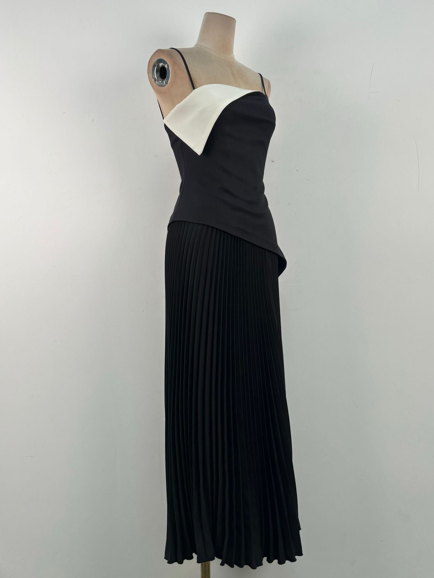 Patchwork Strap Pleated Long Dress