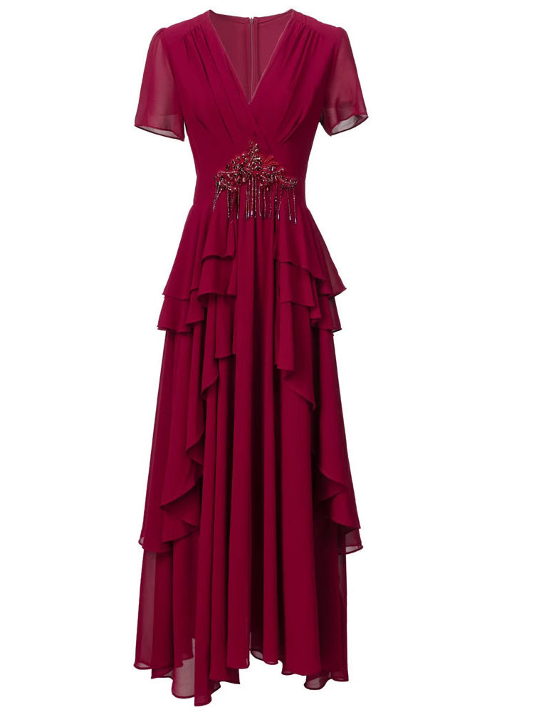 Elegant V-neck Patchwork Long Dress
