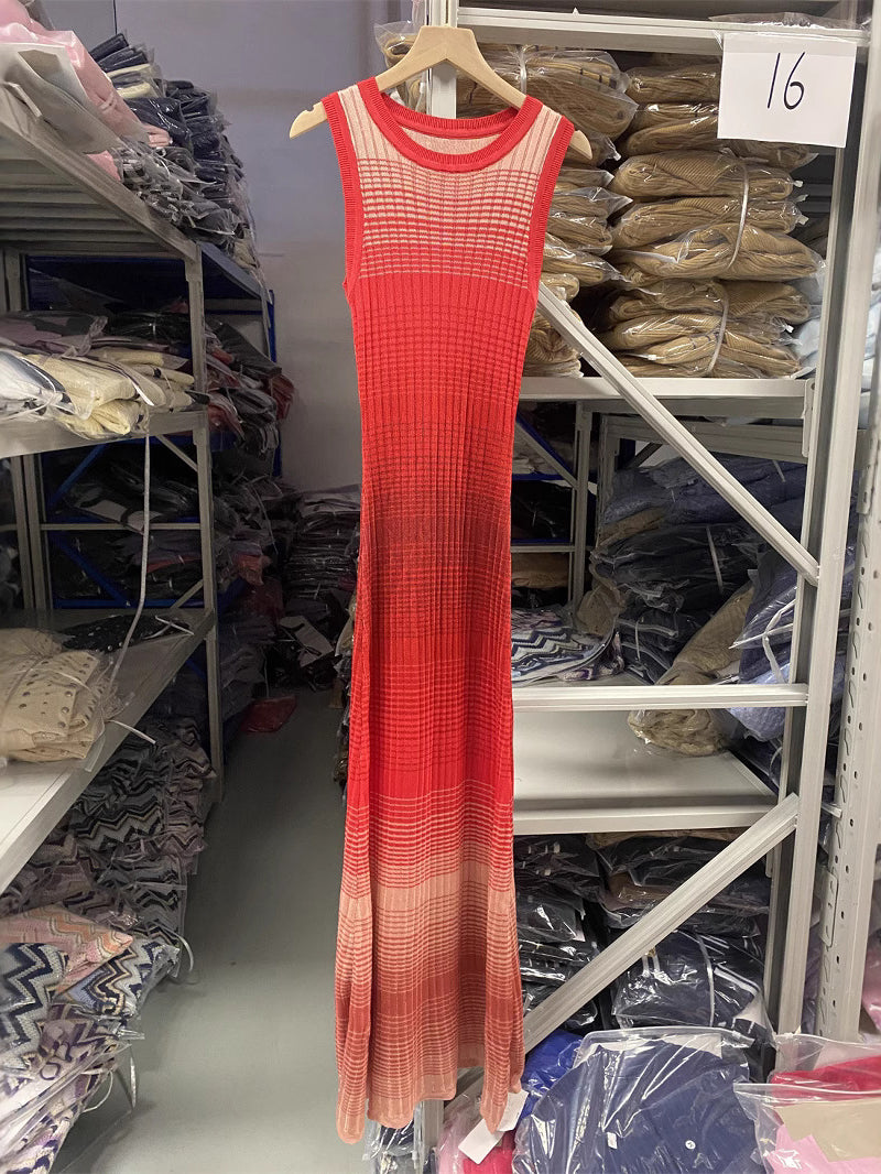 Color Block Sleeveless Long Dress