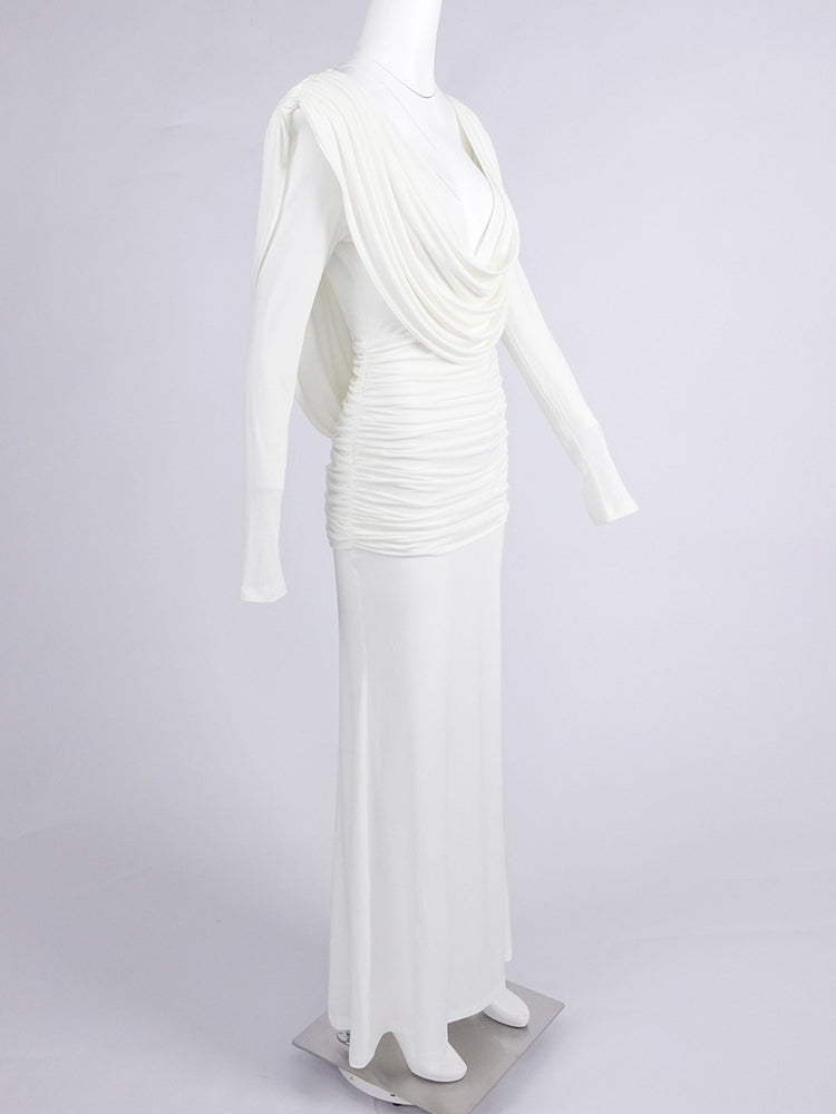 Elegant V-neck Solid Long Dress