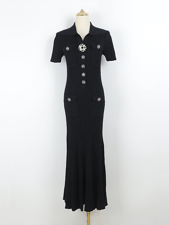 Elegant Solid Knit Long Dress