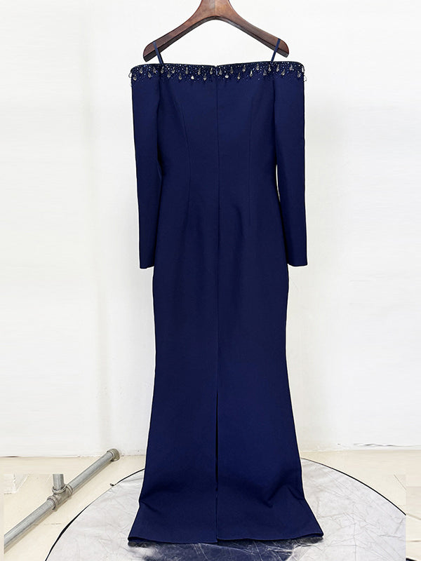 Off Shoulder Patchwork Diamonds Long Dress