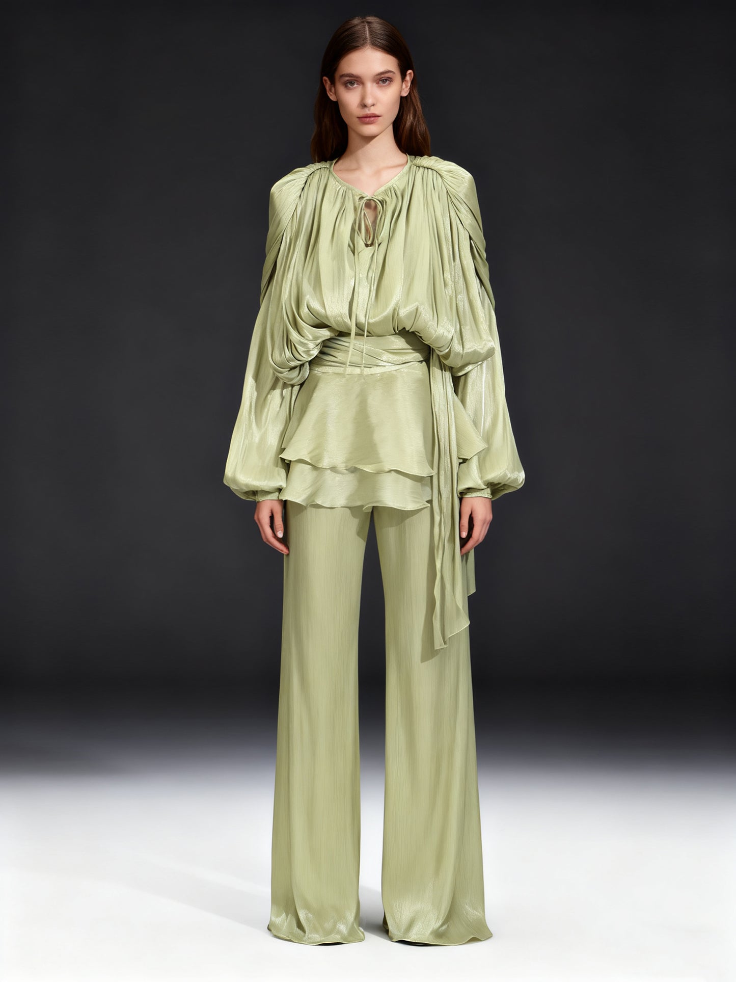 Exquisite Olive Green Tie - Neck Wrap Mini Dress