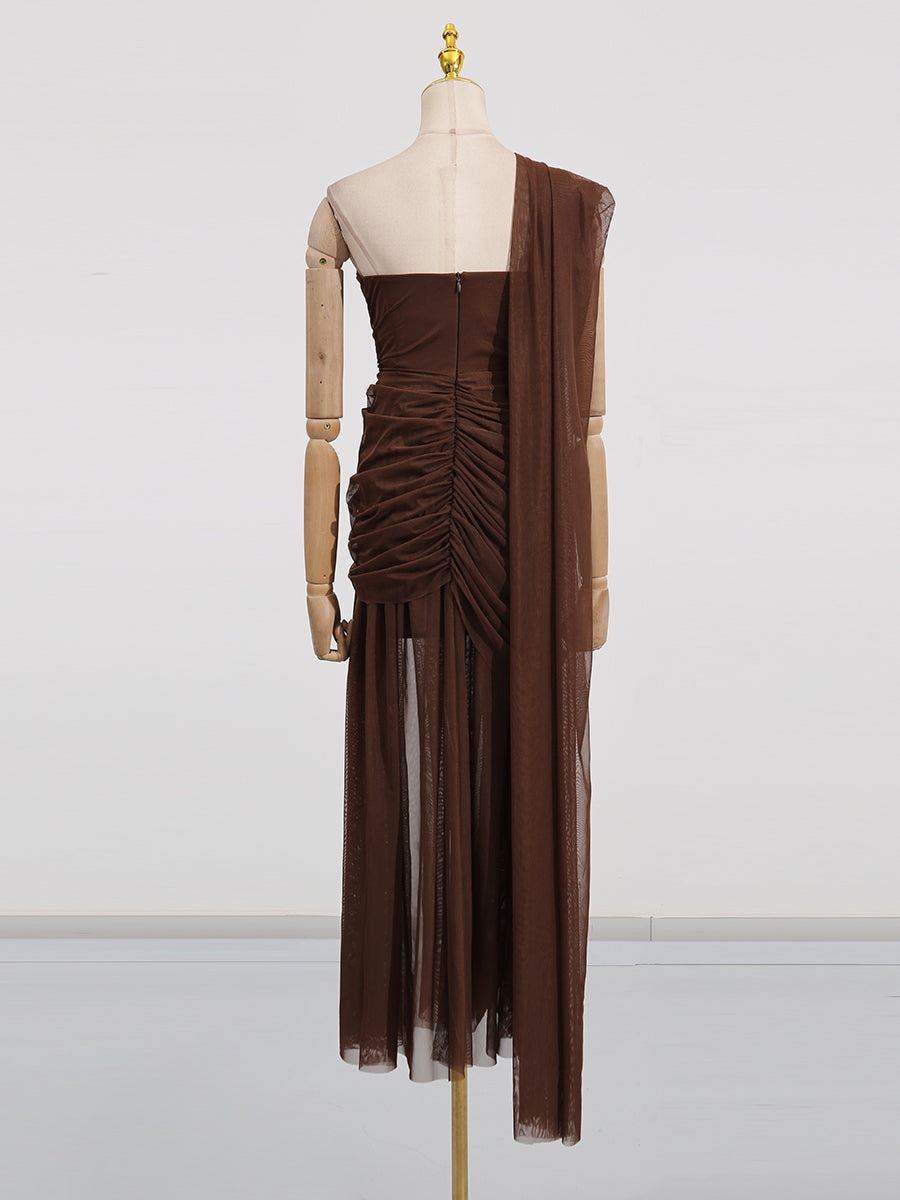 Off Shoulder Mesh Long Dress