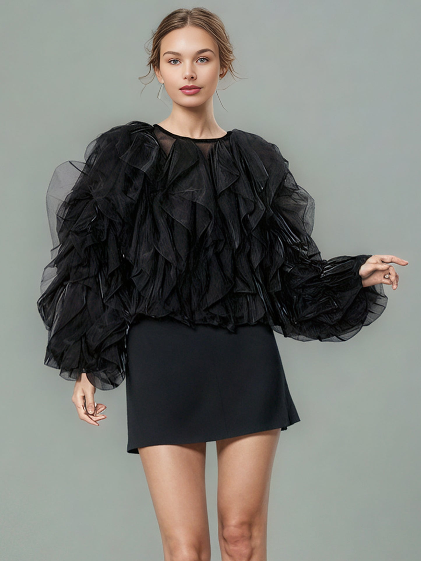 Glamorous Black Ruffled Organza Crop Top