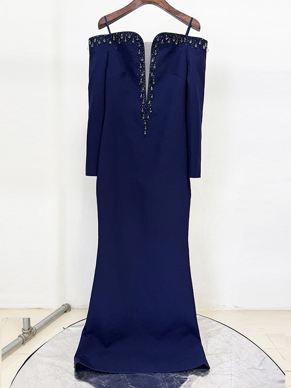 Off Shoulder Patchwork Diamonds Long Dress