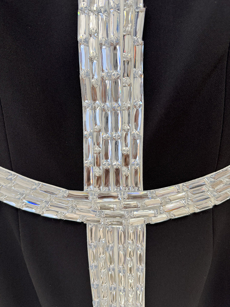 Elegant Patchwork Diamonds Long Dress
