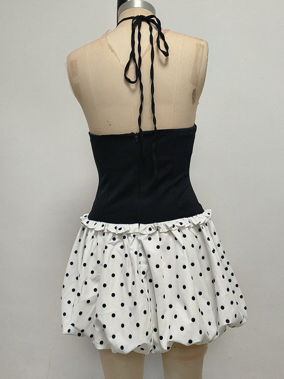 Hit Color Patchwork Pearls Short Dress