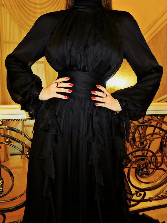 Solid Patchwork Ruffles Long Dress