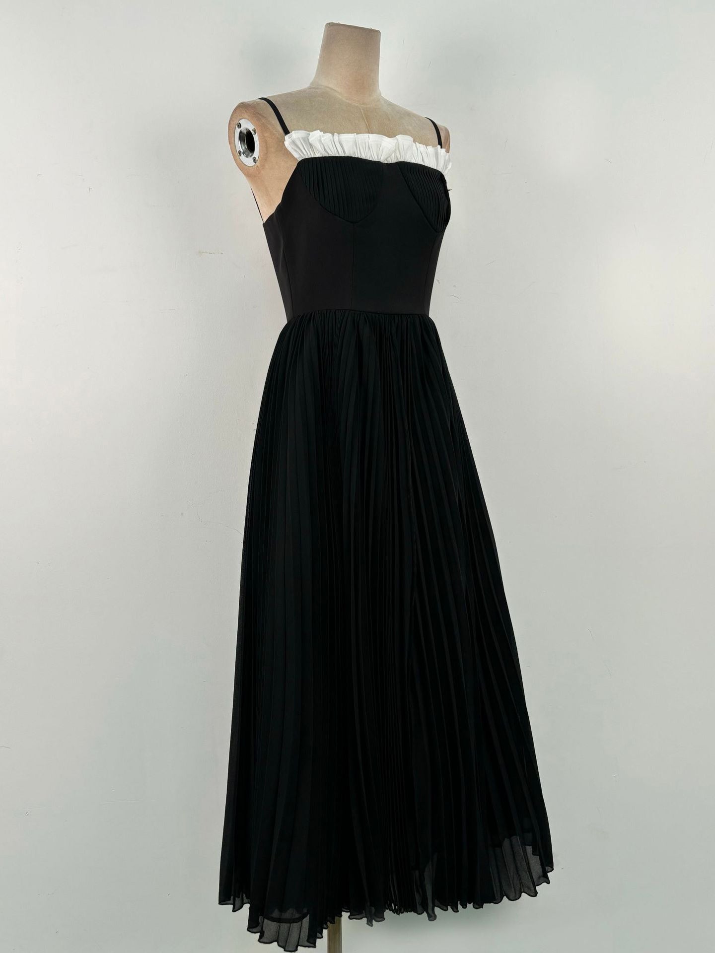 Patchwork Strap Pleated Long Dress