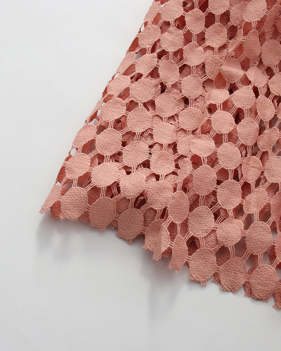 Peachpink Floral Neckline Crochet Tiered Maxi Dress