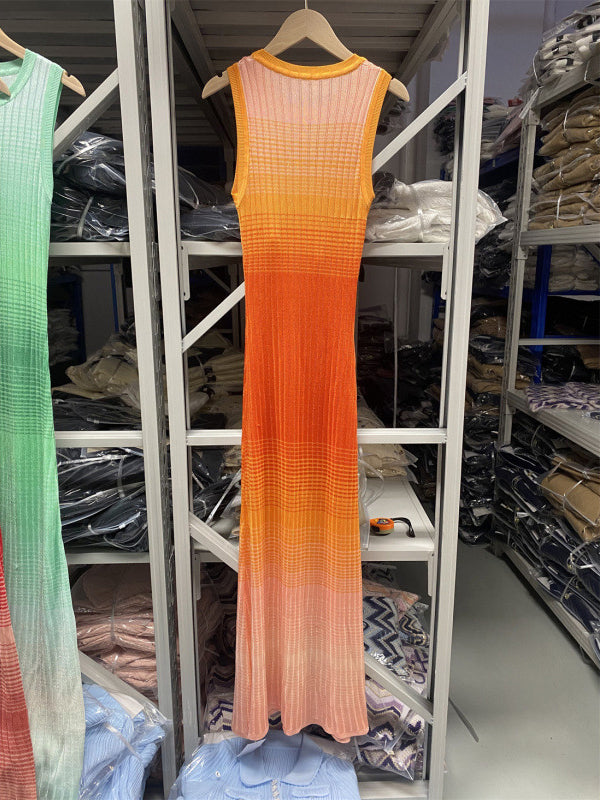 Color Block Sleeveless Long Dress