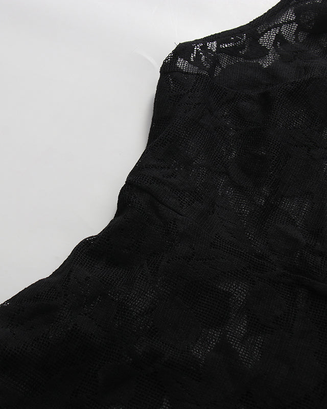 Black Lace Sleeveless Asymmetric Maxi Dress