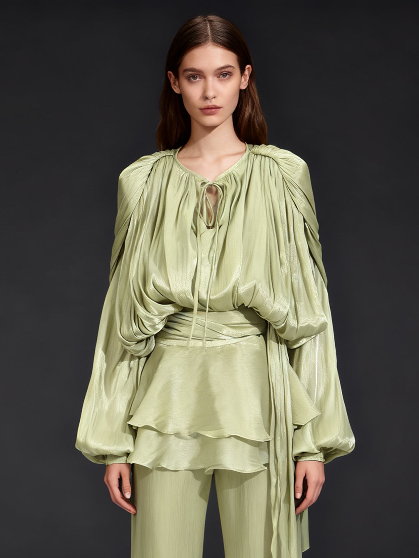 Exquisite Olive Green Tie - Neck Wrap Mini Dress
