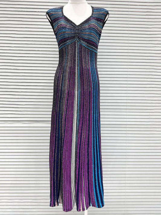 Sleeveless Pleated Colorblock Long Dress