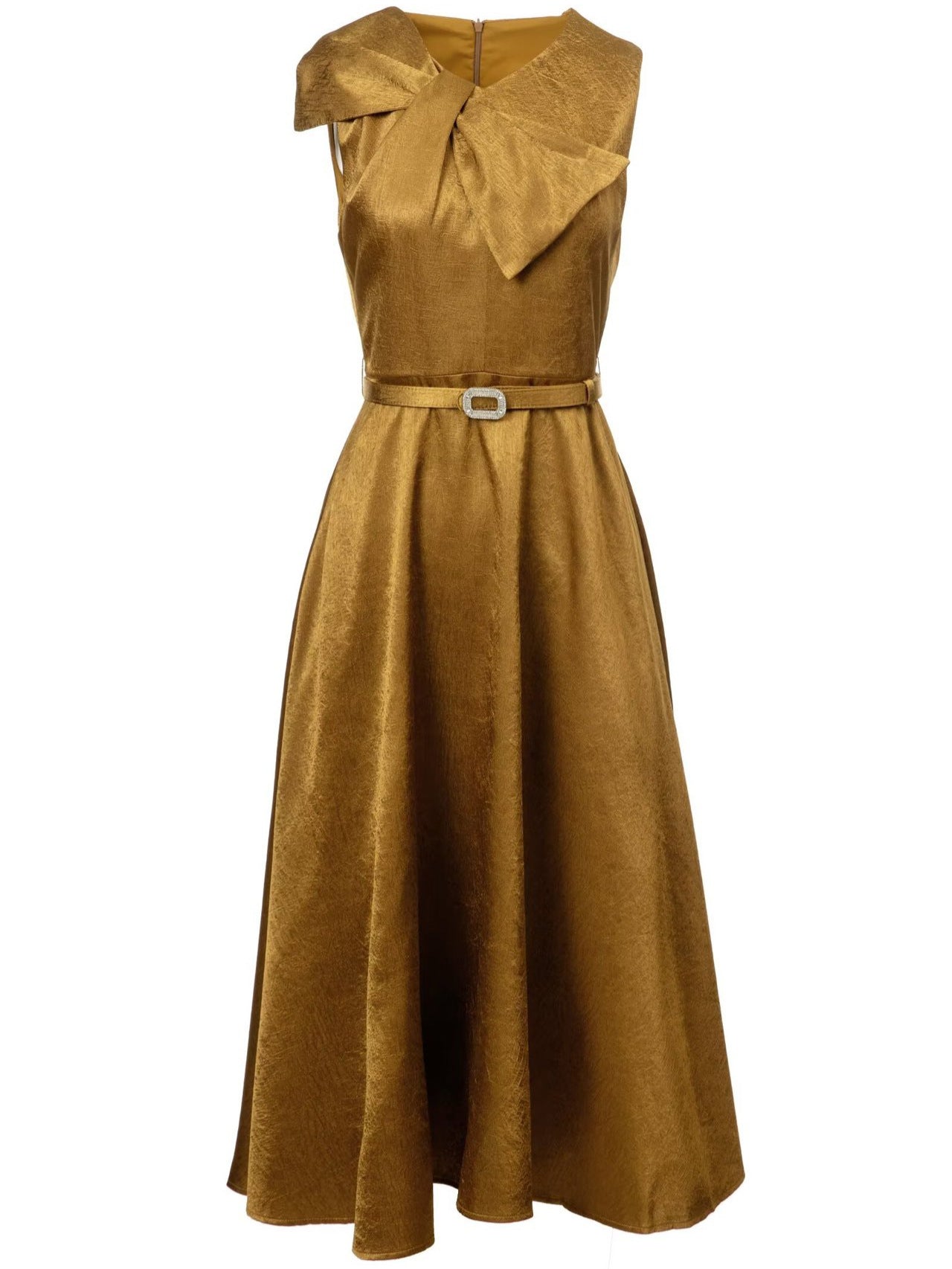 Chic Patchwork Bowknot Midi Dress