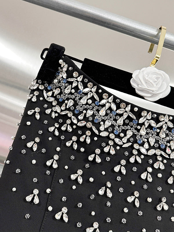 Solid Elegant Ptachwork Diamonds Short Dress