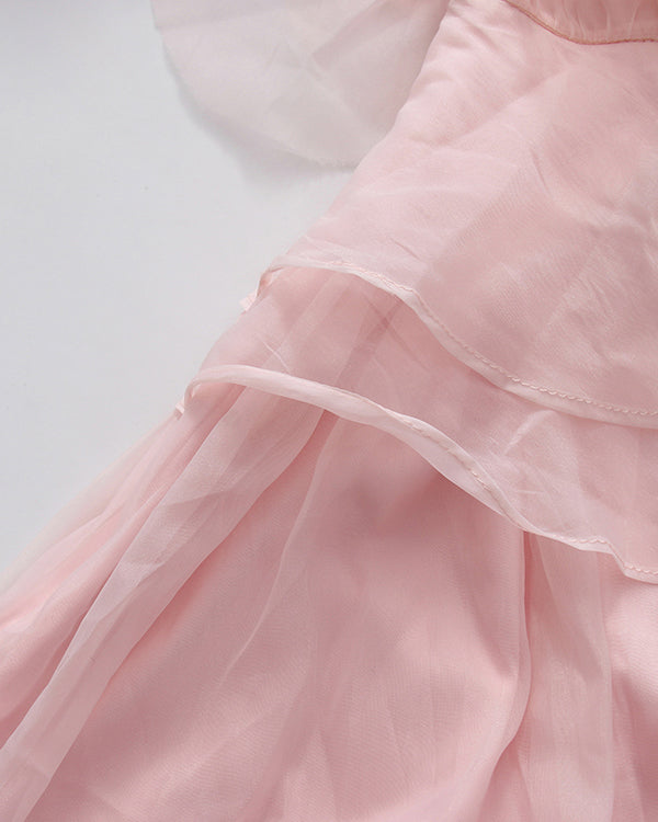 Pink Ruffle Layered Chiffon Maxi Dress
