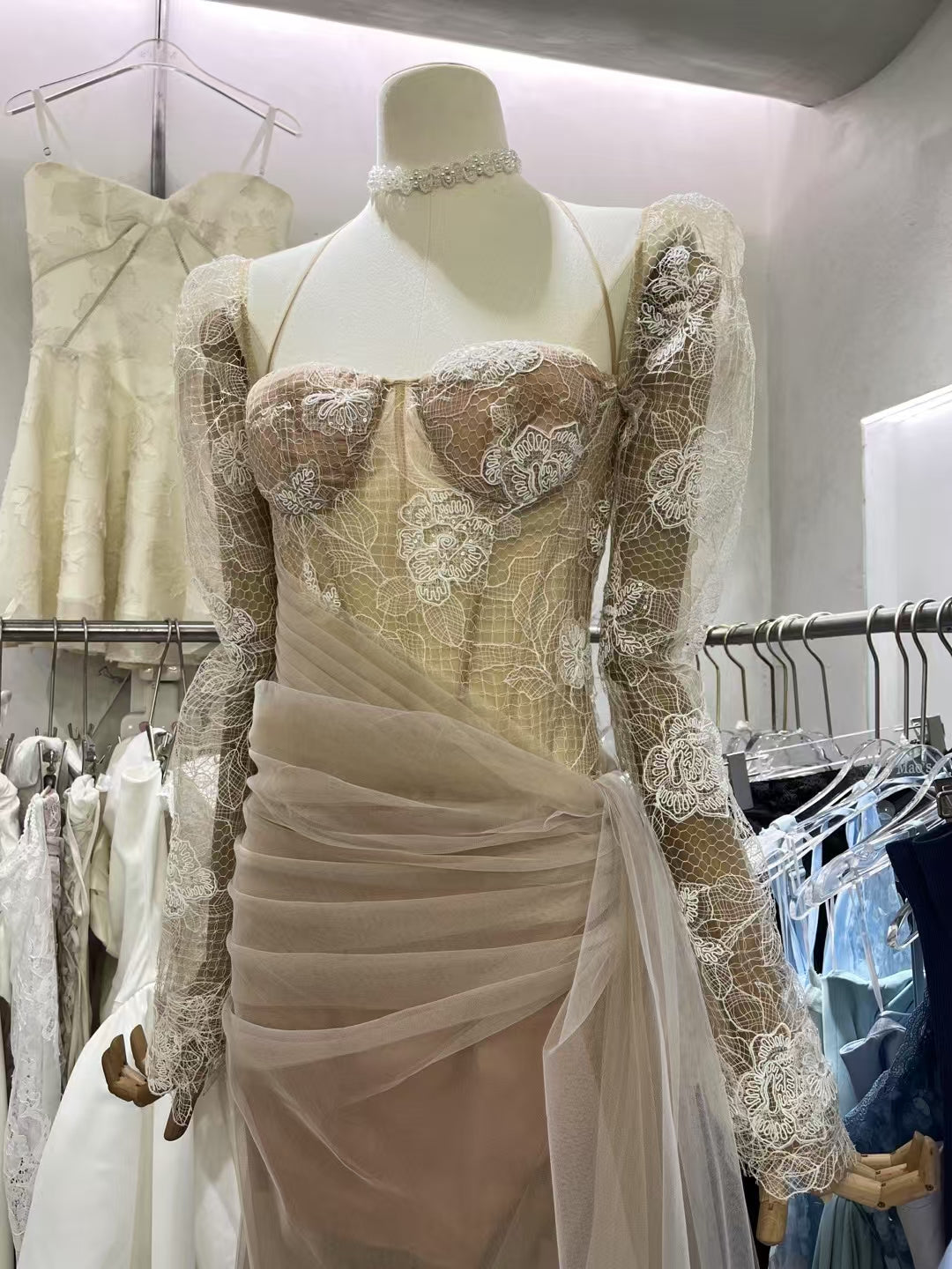 Elegant Mesh Square Collar Long Dress