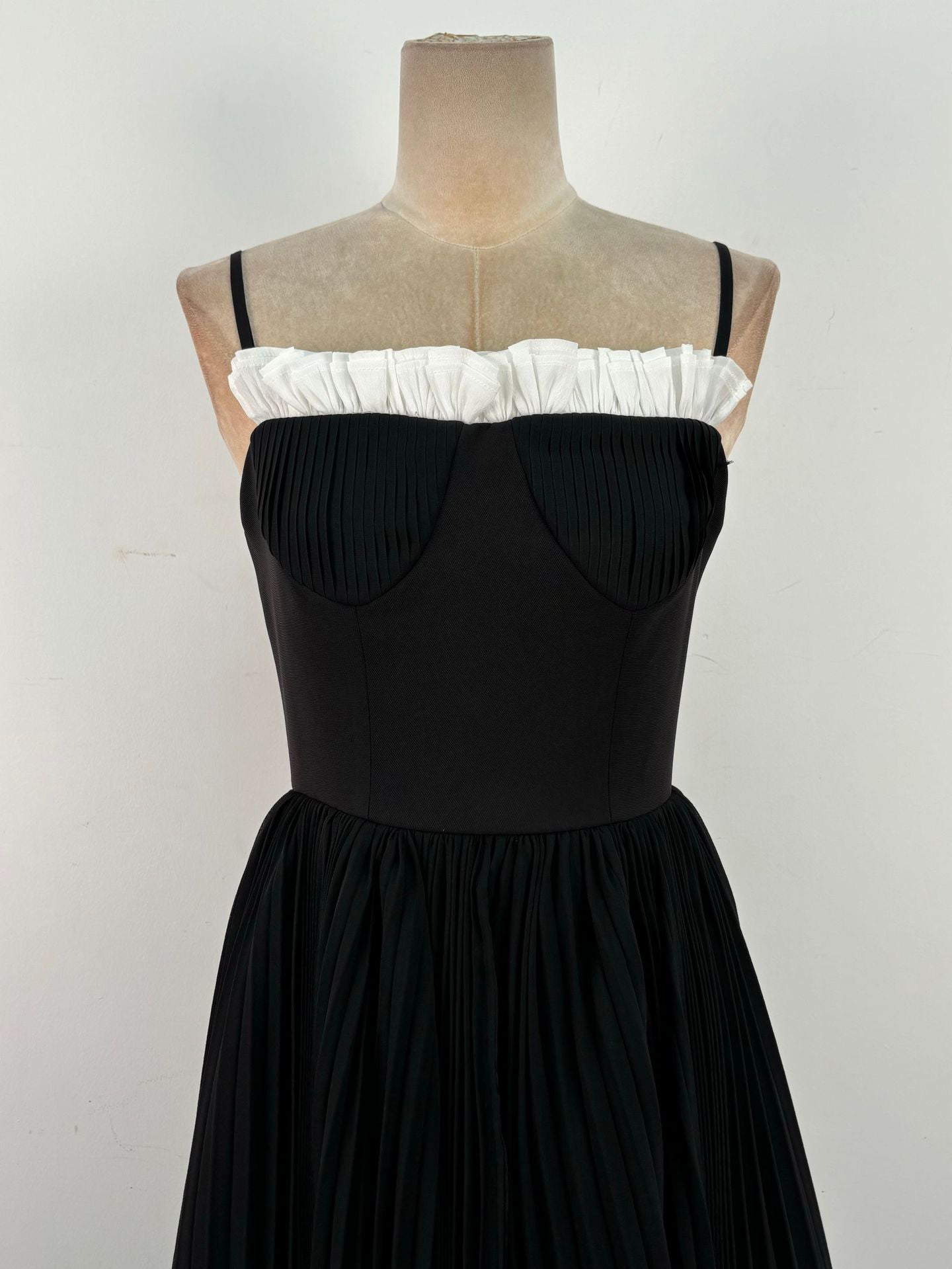 Patchwork Strap Pleated Long Dress