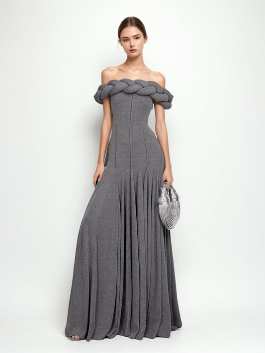 Solid Elegant Off Shoulder Midi Dress