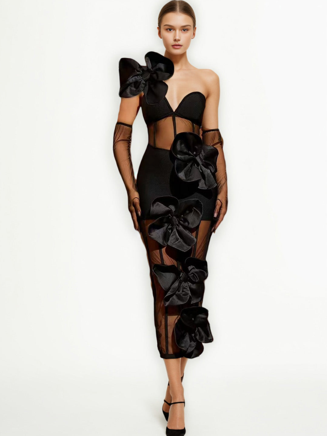 Off Shoulder Mesh Patchwork Backless Midi Dress