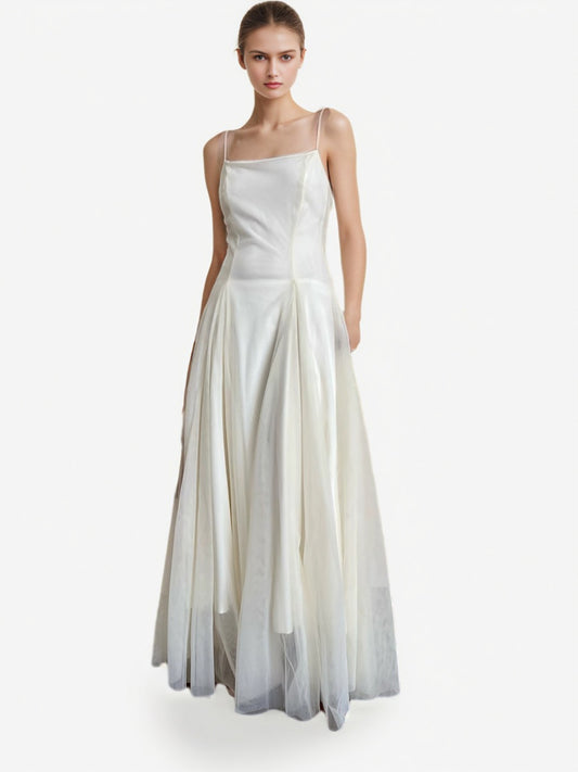 Elegant Mesh Solid Off Shoulder Long Dress