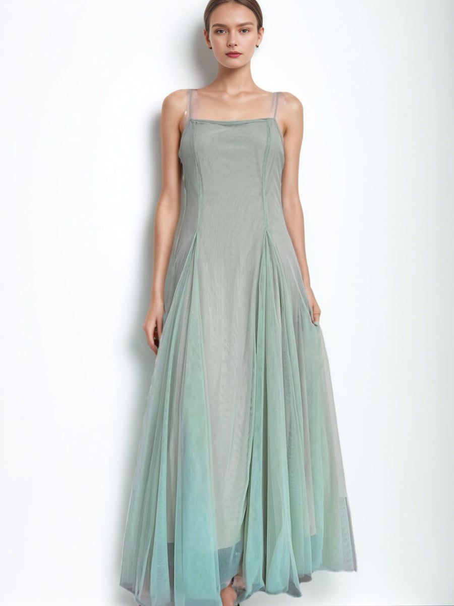Elegant Mesh Solid Off Shoulder Long Dress