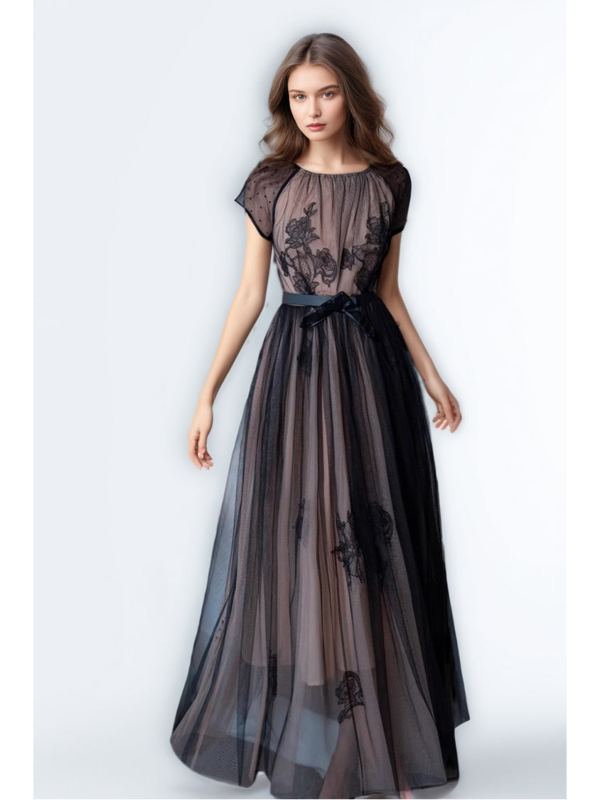 Solid Mesh Patchwork Long Dress