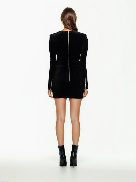 Solid Patchwork Pearls Short Dress