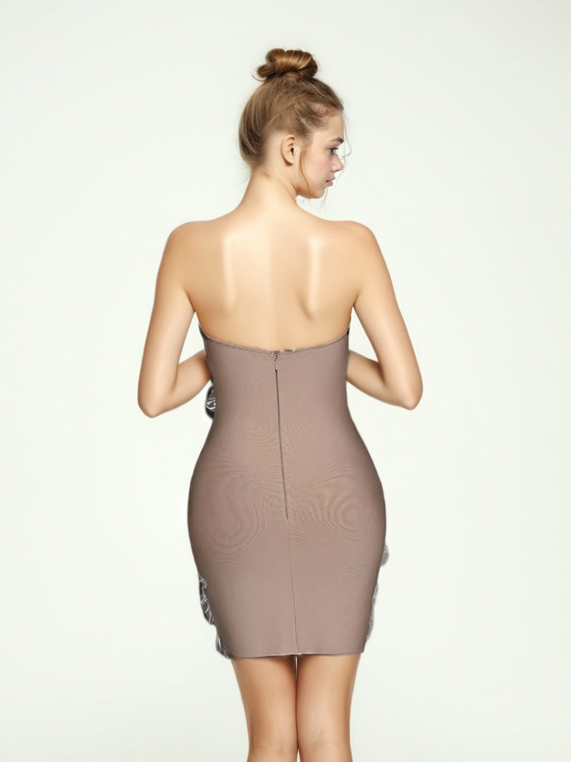 Mesh Patchwork Pearls Short Dress