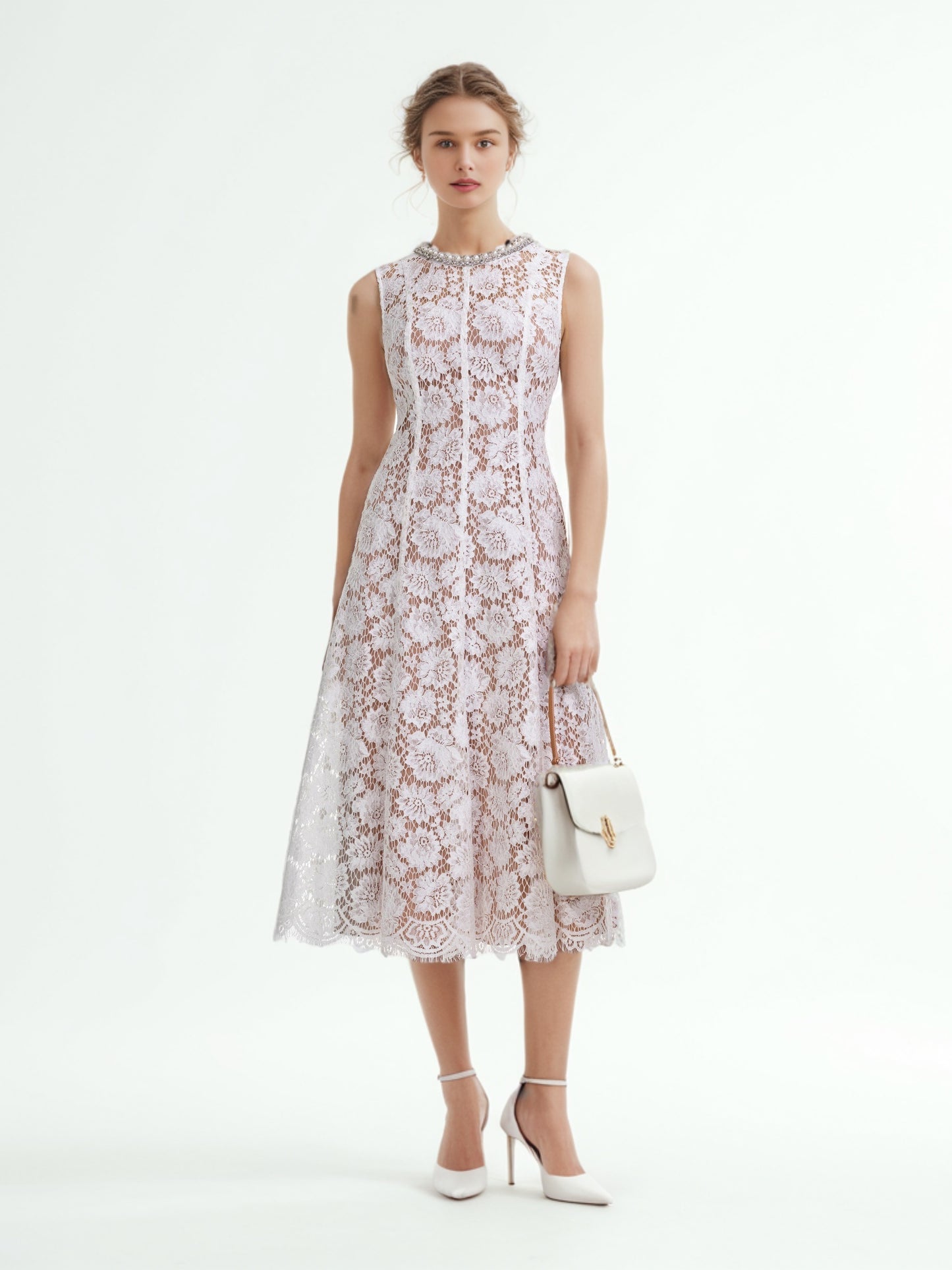 Flower Lace Patchwork Pearls Long Dress